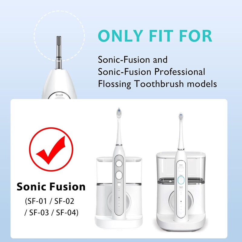 ZoCCee Replacement Brush Heads for Waterpick Sonic Fusion 2.0 Flossing Toothbrush with Cover, Compact, 5 Count White, Soft Bristles, Compact Size - Image 2